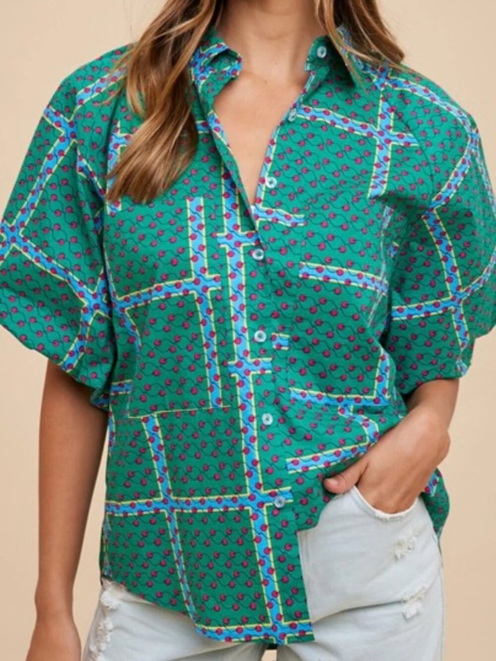 Anniewear Patchwork Annie Top Button Down Size S